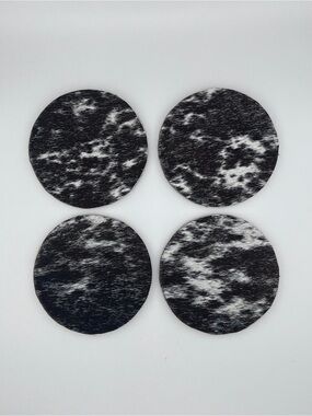 Set of 4 Round Black & White Cowhide Coasters